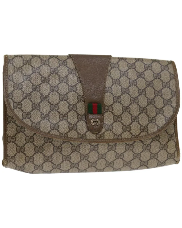 Stylish Bags For Fashion Bloggers Beige Red GG Supreme Web Sherry Line Clutch Bag PVC Authentic