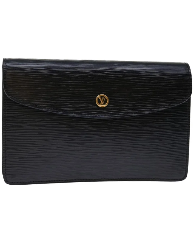 Luxury Bags On Sale Black Epi Leather Clutch Bag with LV Logo Hardware