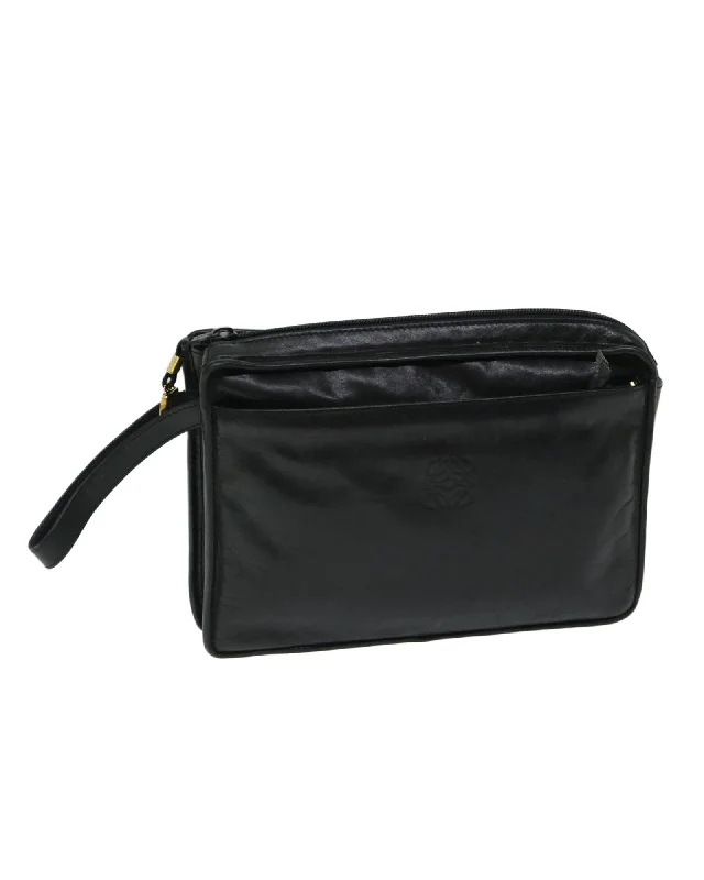 Bags With Discounts Leather Clutch Bag with LOEWE Anagram Detail - Authentic