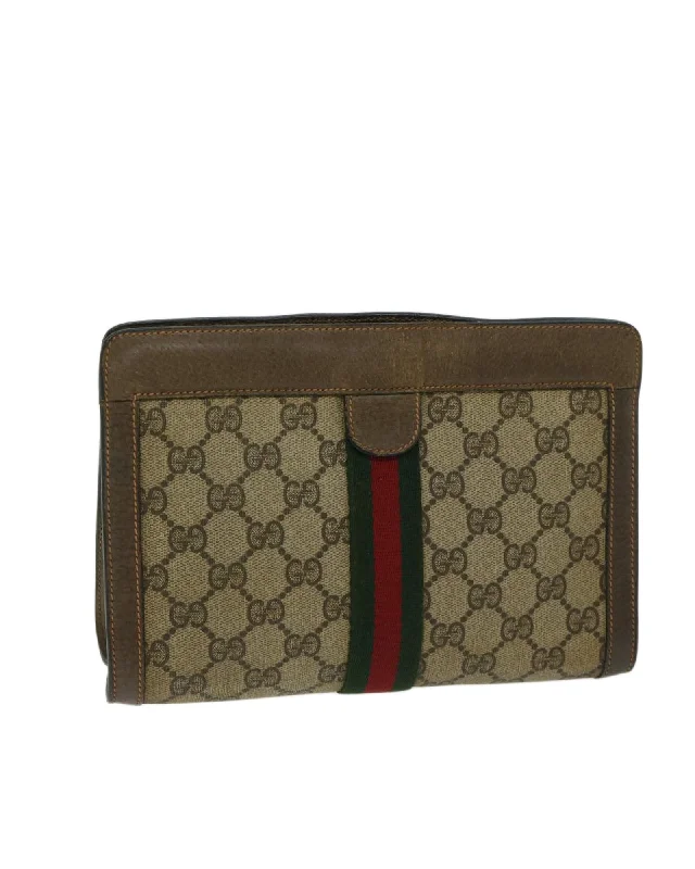 Designer Bags For Luxury Collectors With Offers Canvas Clutch Bag with Signature Gucci Web and Sherry Line Accents