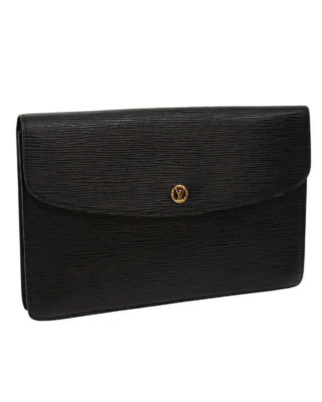 Bags For Sporty And Athletic Styles Black Epi Leather Clutch Bag with Button Clasp - Authentic LV