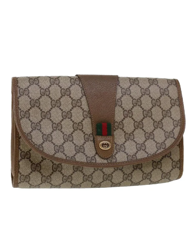Trendy And Discounted Designer Handbags GG Canvas Web Clutch Bag with Red Accents
