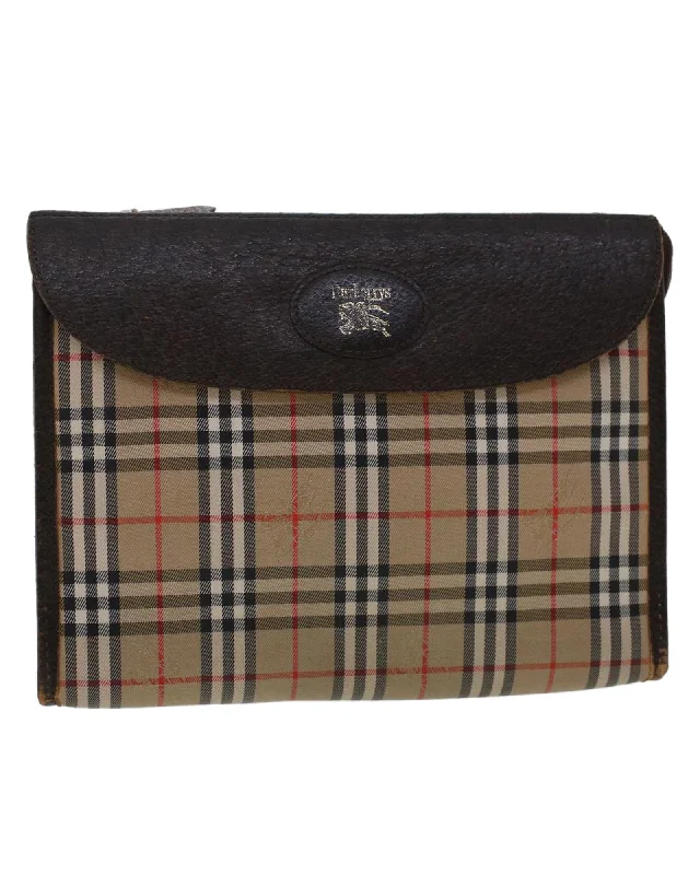 Valentine's Day Beige Nylon Leather Clutch Bag - Authentic Burberrys