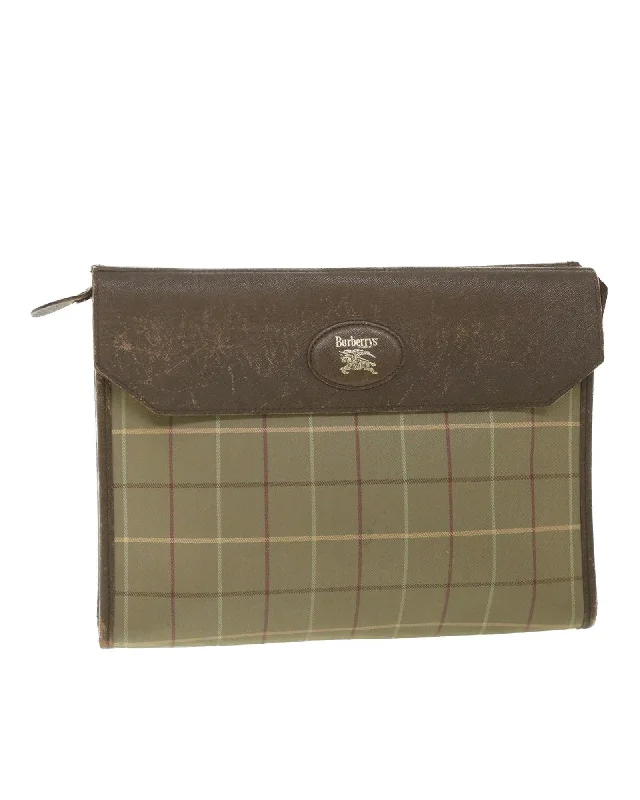 Odor-Resistant And Budget Bags Brown Nylon Clutch Bag with Nova Check Pattern