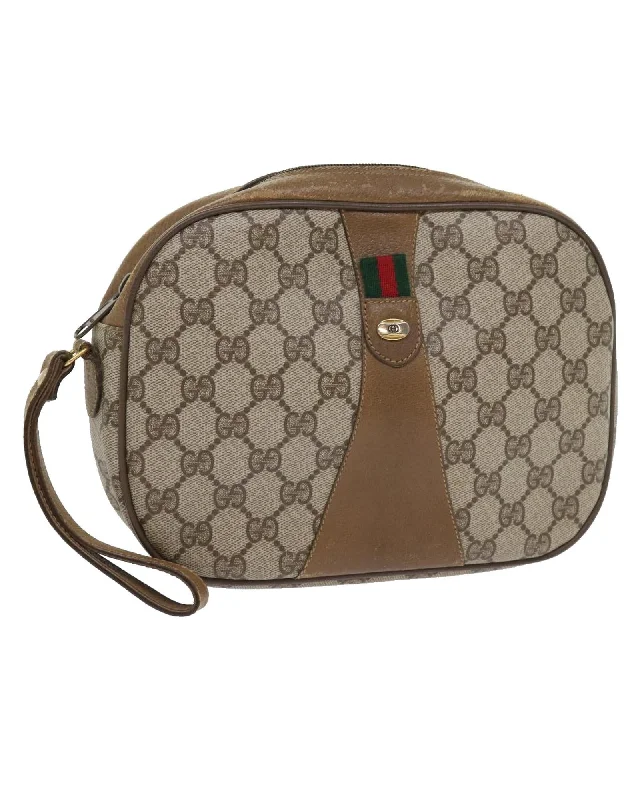 Urban Bags For City Life And Streetwear Fashion Beige and Red GG Canvas Clutch Bag with Web Design Urban Bags For City Life And Streetwear Fashion Beige and Red GG Canvas Clutch Bag with Web Design