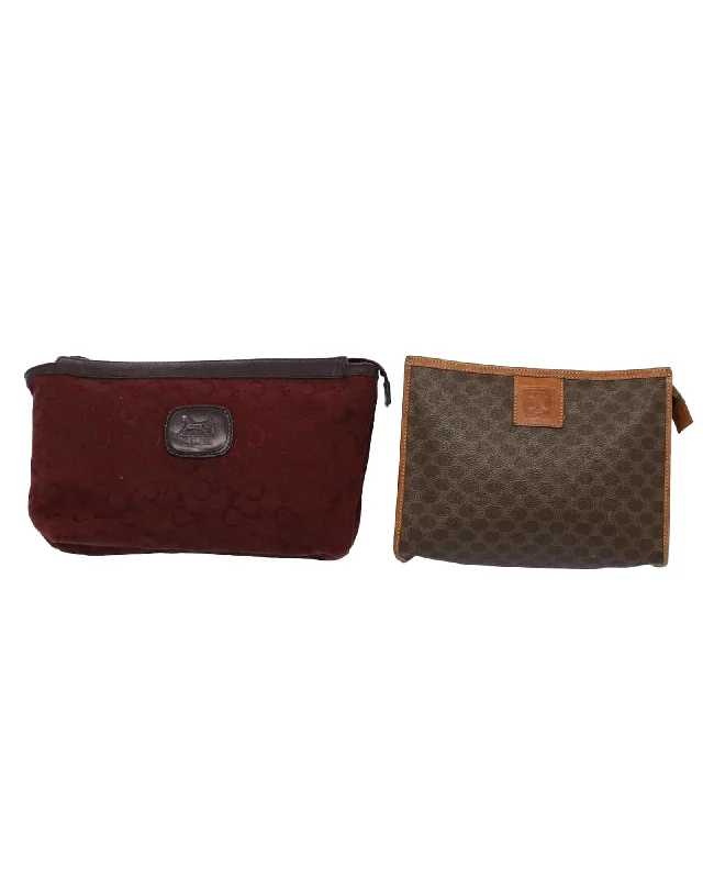 Affordable Bags For College Students On Sale Canvas Clutch Bag with Macadam Print in Red and Brown Affordable Bags For College Students On Sale Canvas Clutch Bag with Macadam Print in Red and Brown