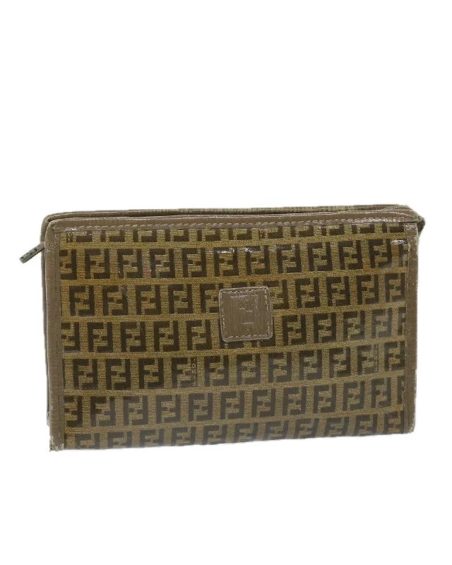 Bags For Urban And Trendy Looks Coated Canvas Brown Clutch Bag with Zucchino Print