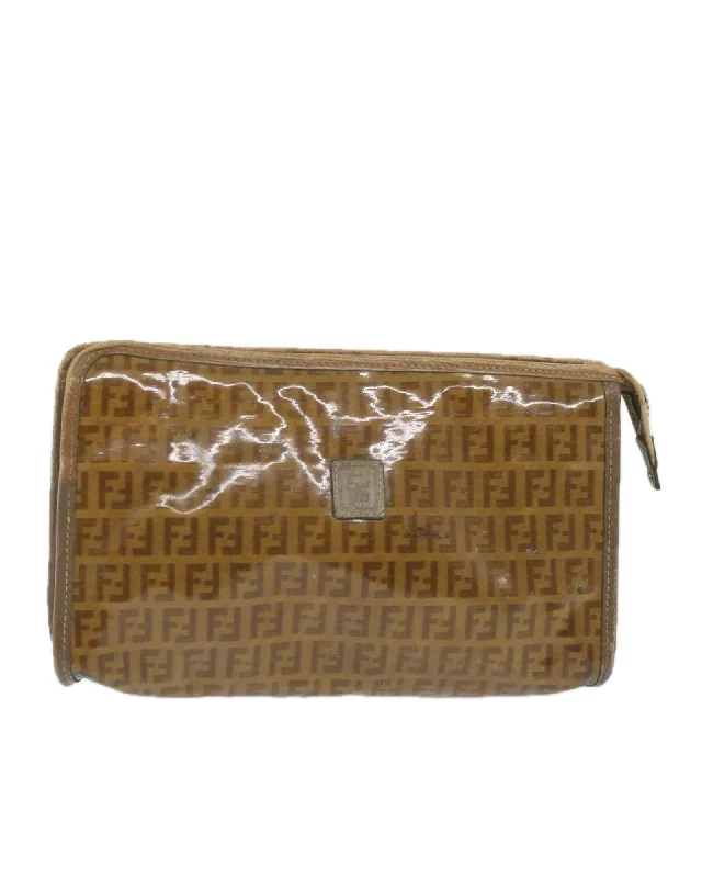 Halloween-Themed Coated Canvas Brown Clutch Bag for Women