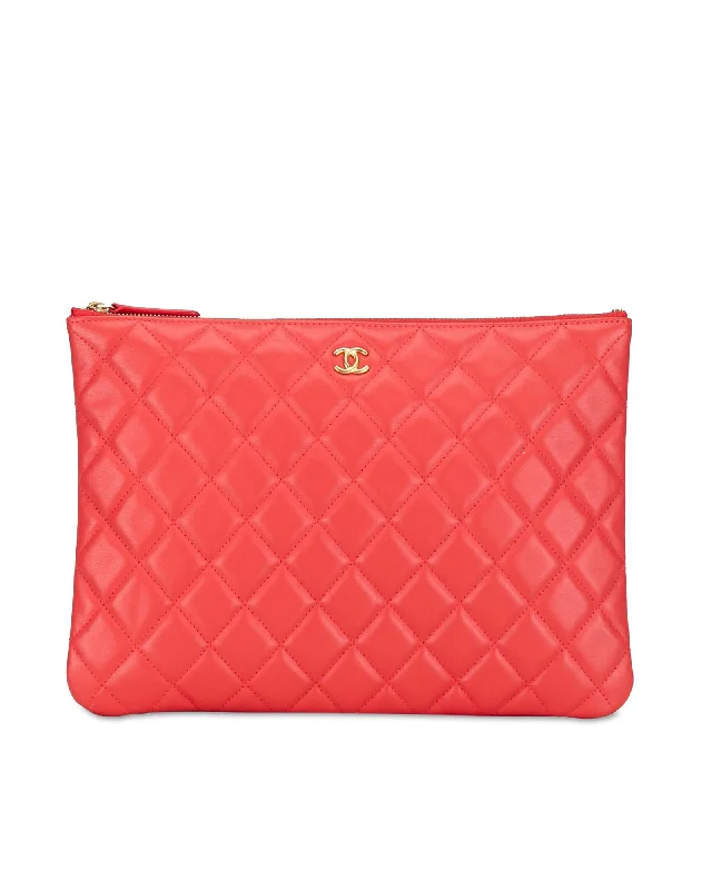 Tote Bag For Everyday Use Quilted Lambskin Leather Zip Clutch