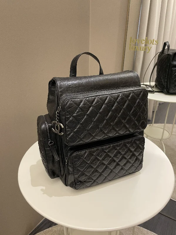 Bags With Discounts Chanel Quilted Casual Rock Backpack Black Aged Calf