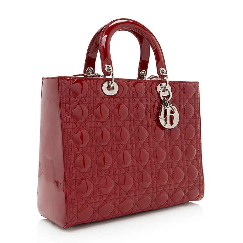 Flash Sale On Premium Bags Dior Patent Leather Lady Dior Large Tote (SHF-19305)
