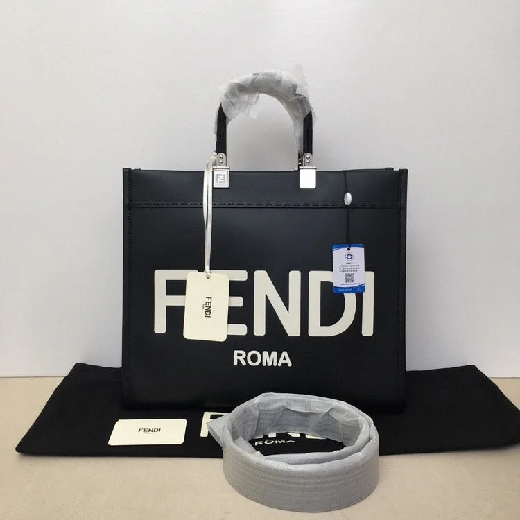 Bag For Luxury Lovers Fendi Black Leather Sunshine Tote Bag