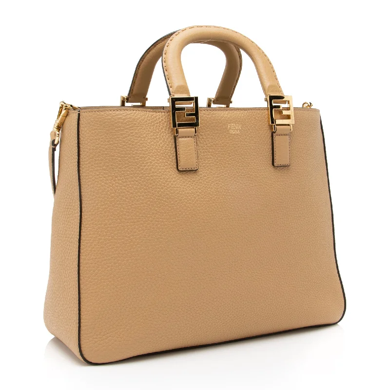 Handbag For Fashion Fendi Calfskin Romano Selleria FF Handle Medium Tote (SHF-23375)