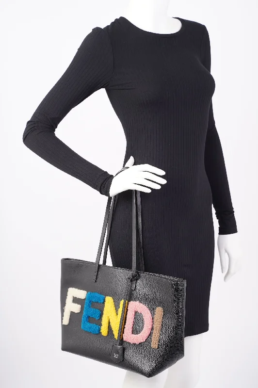 Bags For Free-Spirited And Artistic Styles Fendi Logo Roll Tote Black Leather / Shearling Large Bags For Free-Spirited And Artistic Styles Fendi Logo Roll Tote Black Leather / Shearling Large