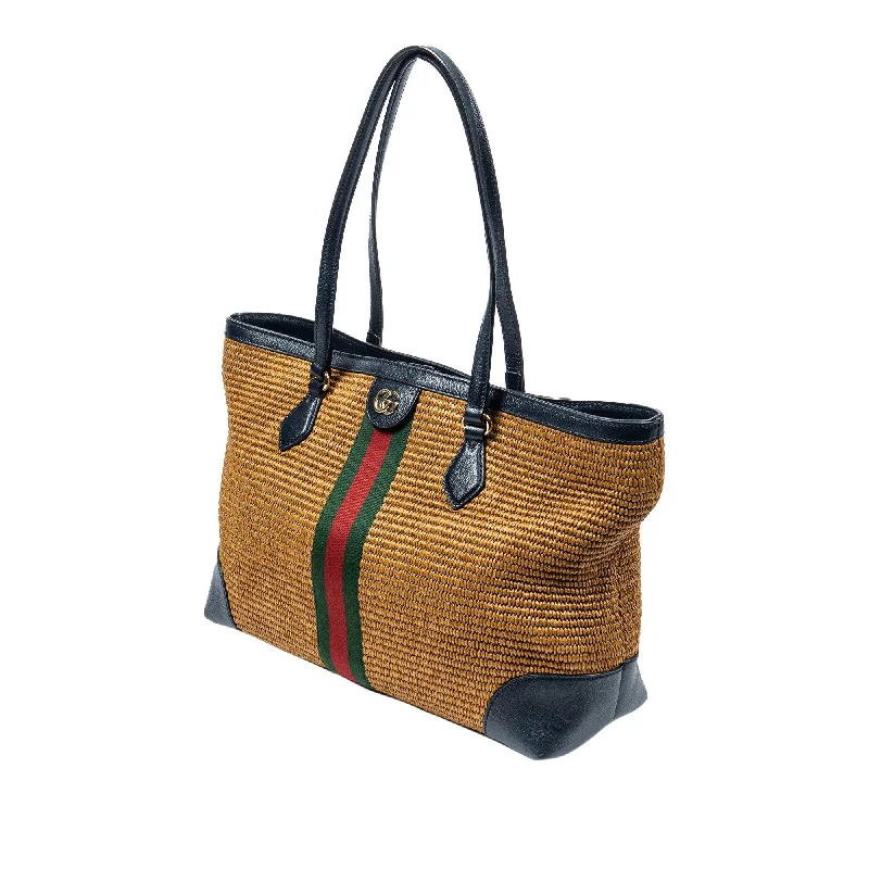 Cozy Handbags With Clearance Prices Gold Gucci Medium Raffia Ophidia Tote Bag