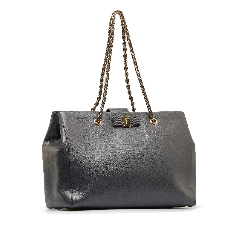 Bags With Tsa-Approved Features Gray Ferragamo Vara Leather Tote