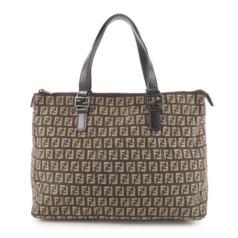 Retro Lovers FENDI Zucchino Canvas Leather Tote Bag Hand Bag Beige Brown 8BH138