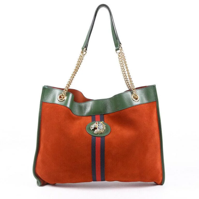 Clearance-Priced Bags Gucci Bag Rajah Red Green Suede Sylvie Web Tote