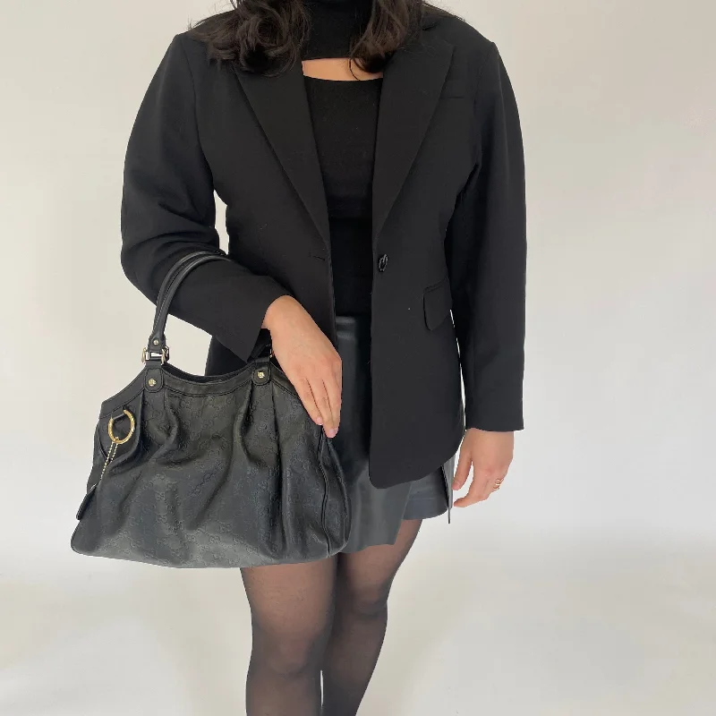 Luxury Bags Gucci Black Guccissima Leather Classic Sukey Tote Bag
