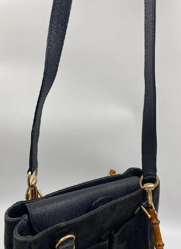Tote Bag For Everyday Use Gucci Black Suede Tote with Bamboo handle