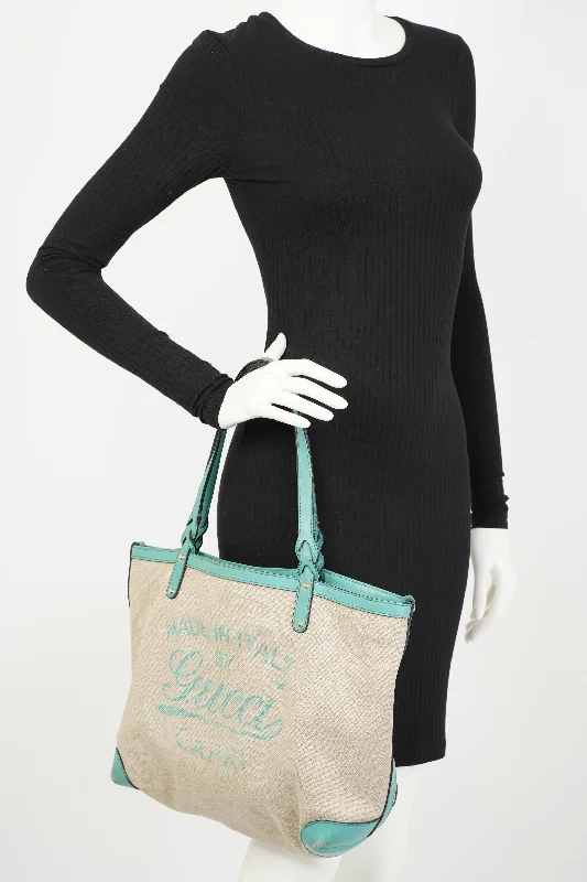 Bags For Playful And Chic Styles Gucci Capri Tote Bag Beige / Turquoise Canvas