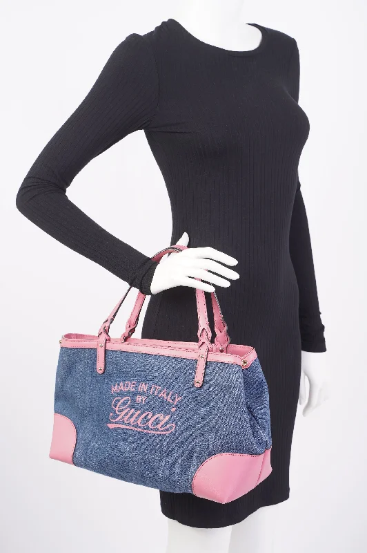 Affordable Handbags Gucci Craft Tote Blue / Pink Denim