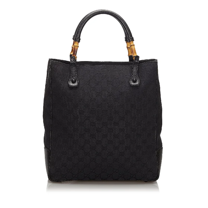 Limited-Time Offers On Trendy And Stylish Bags Gucci Black Canvas Fabric GG Bamboo Tote Bag Italy Limited-Time Offers On Trendy And Stylish Bags Gucci Black Canvas Fabric GG Bamboo Tote Bag Italy