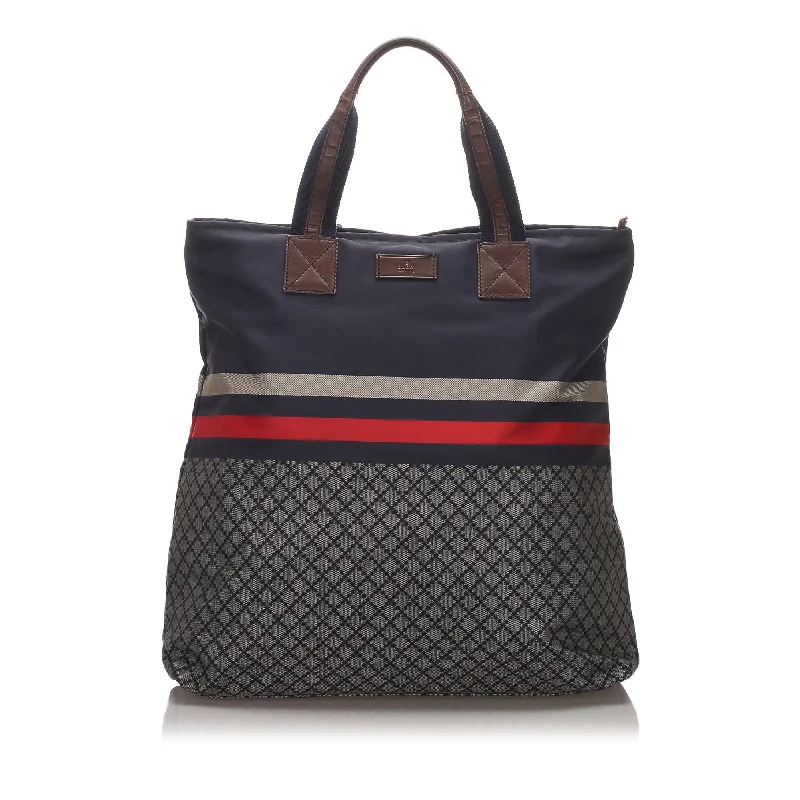 Bag For Luxury Lovers Gucci Black Nylon Fabric Diamante Web Tote Bag Italy