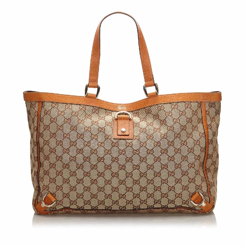 Modern And Limited-Time Offer Bags Gucci Brown Beige Canvas Fabric GG Abbey D Ring Tote Bag Italy Modern And Limited-Time Offer Bags Gucci Brown Beige Canvas Fabric GG Abbey D Ring Tote Bag Italy