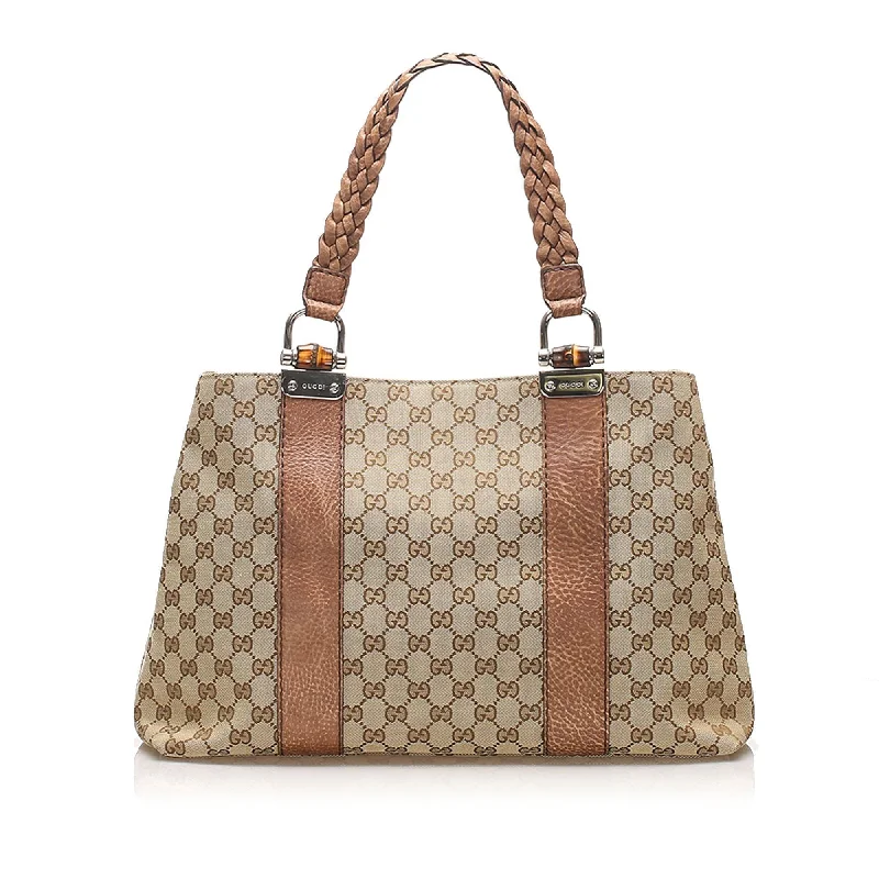 Flash Sale On Premium Bags Gucci GG Canvas Bamboo Libeccio Tote Bag (SHG-11503)