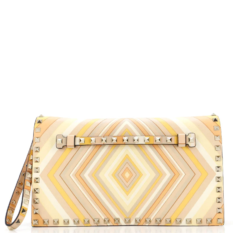 Stylish Bags With Discounts 1975 Rockstud Flap Clutch Striped Leather Medium