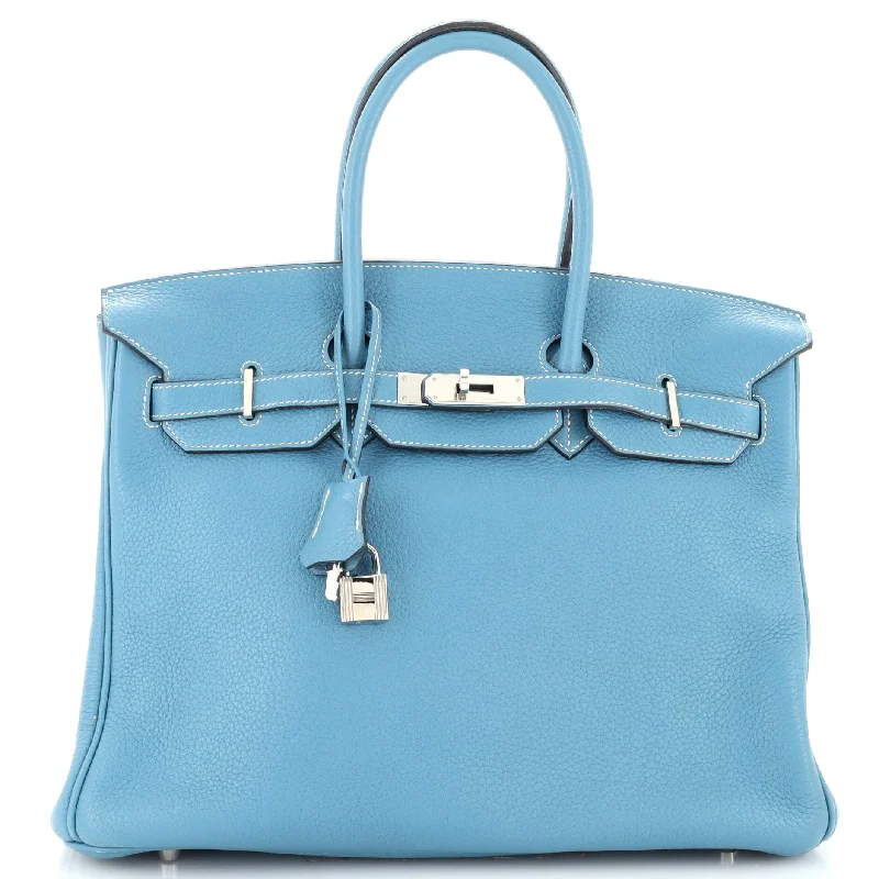 Affordable Bags Birkin Handbag Bleu Jean Clemence with Palladium Hardware 35
