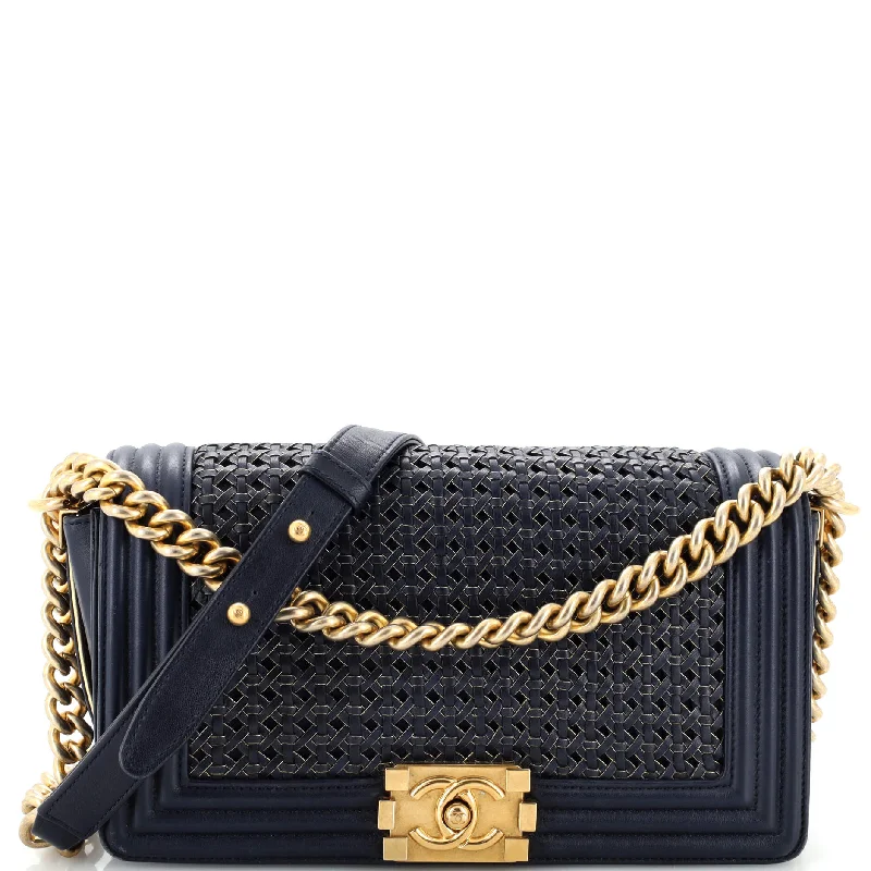 Vintage-Inspired Boy Flap Bag Braided Sheepskin Old Medium