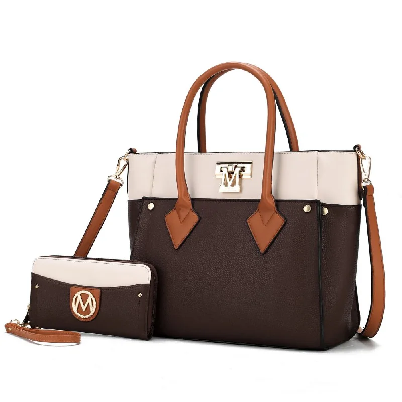 Bag Deals Brynlee Color-Block Vegan Leather Women’s Tote Bag with Wallet– 2 pieces