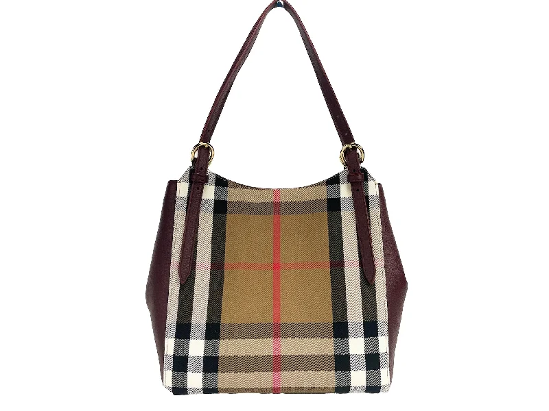 Bags With Seasonal Sales Burberry Small Canterby Mahogany Leather Check Canvas Tote BagPurse Bags With Seasonal Sales Burberry Small Canterby Mahogany Leather Check Canvas Tote BagPurse