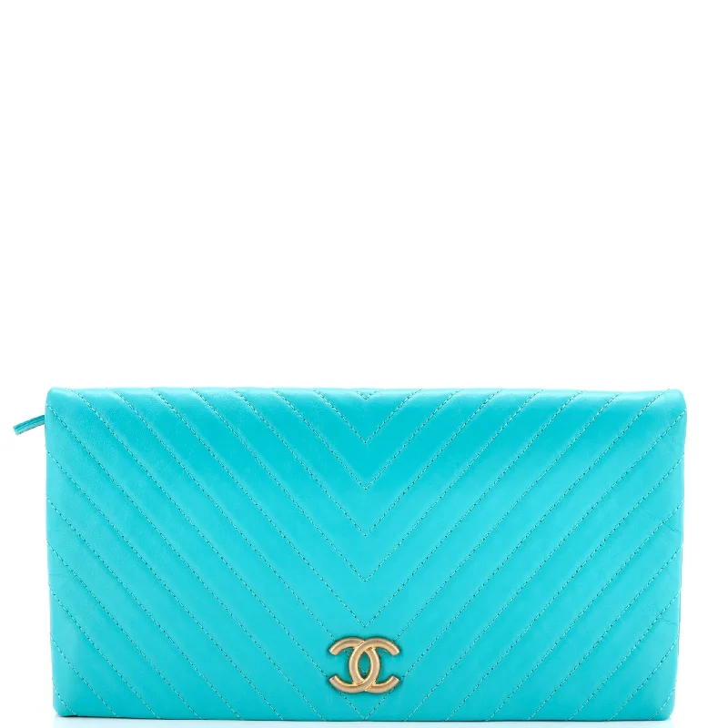 Bags For Sporty And Athletic Styles CC Foldover Clutch Chevron Lambskin Large