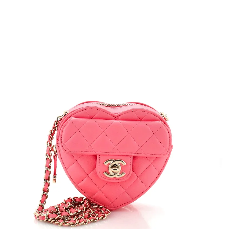 Bags With Discounts CC in Love Heart Clutch with Chain Quilted Lambskin