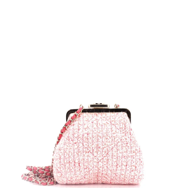 Lightweight Bags For Senior Travelers CC Kisslock Frame Clutch with Chain Quilted Tweed Mini Lightweight Bags For Senior Travelers CC Kisslock Frame Clutch with Chain Quilted Tweed Mini