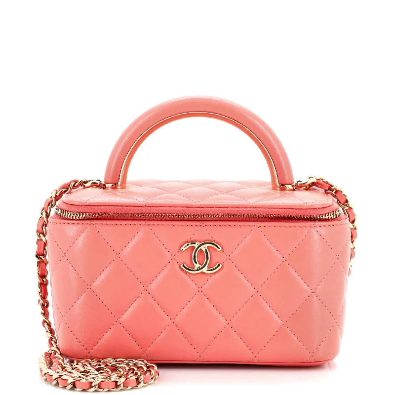 Customizable Bags For Personalized Style Charming Handle Vanity Case with Chain Quilted Lambskin Small Customizable Bags For Personalized Style Charming Handle Vanity Case with Chain Quilted Lambskin Small