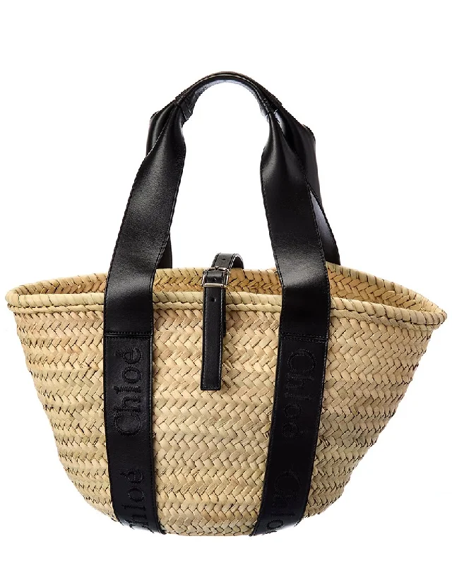 Trendy Bags Chloé Sense Medium Raffia & Leather Basket Tote