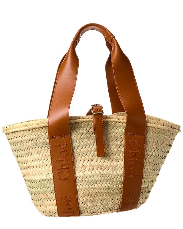 Chic And Clearance-Priced Tote Bags Chloé Sense Medium Raffia & Leather Basket Tote