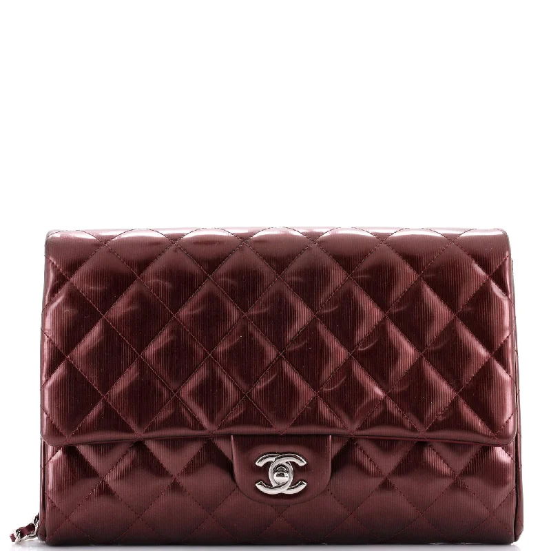 Flash Sale On Premium Bags Clutch with Chain Quilted Striated Metallic Patent