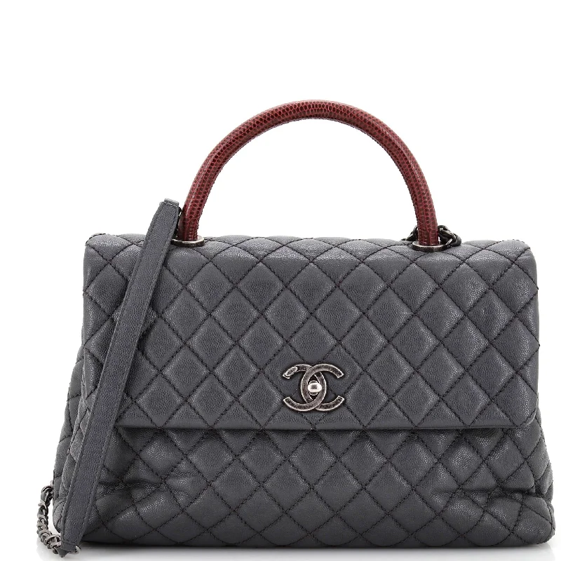 Luxury Bags On Sale Coco Top Handle Bag Quilted Caviar with Lizard Medium