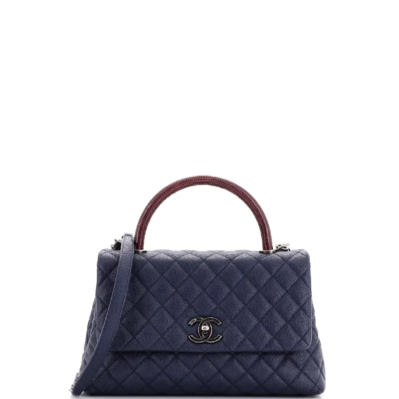 Vibrant Bags With Discounts Coco Top Handle Bag Quilted Caviar with Lizard Small