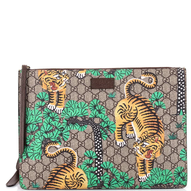 Luxury Bags For Working Professionals Convertible Clutch Bengal Print GG Coated Canvas Large Luxury Bags For Working Professionals Convertible Clutch Bengal Print GG Coated Canvas Large