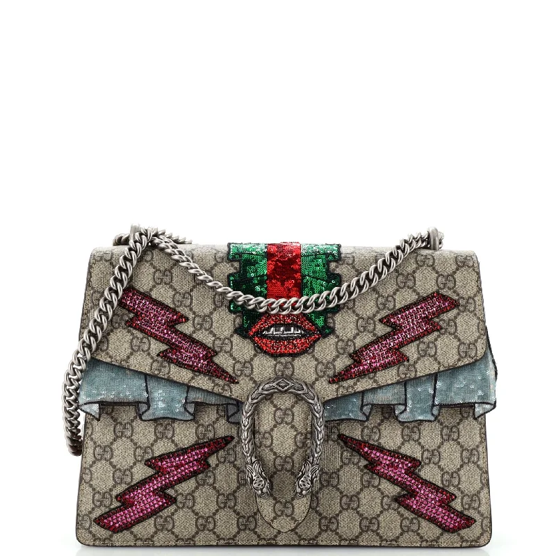 Festive Holiday Gift Bags Dionysus Bag Embellished GG Coated Canvas Medium