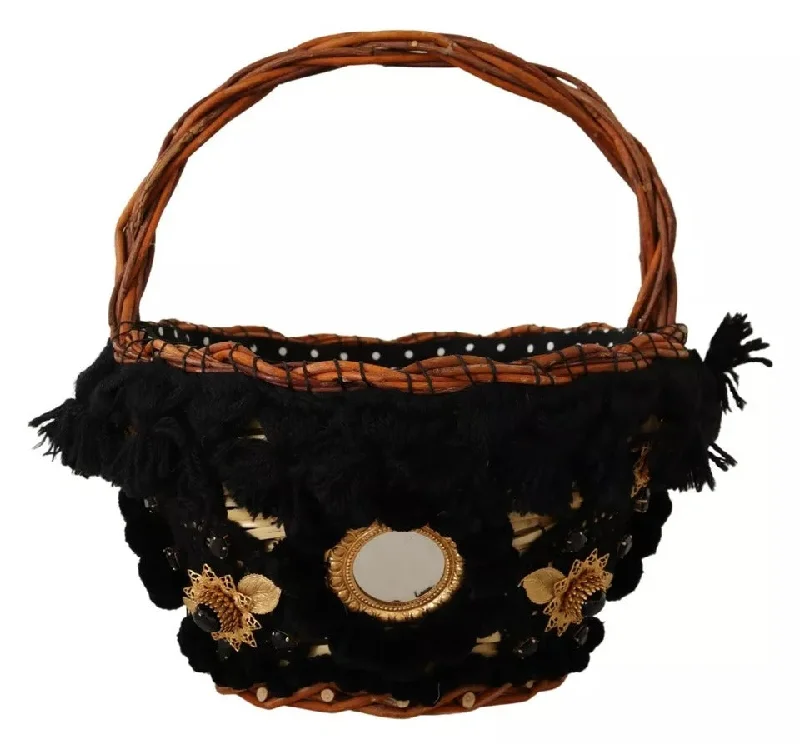 Handbag For Women Dolce & Gabbana Straw Basket Tote Pom Pom Crystals Women's Bag (Pre-Owned) Handbag For Women Dolce & Gabbana Straw Basket Tote Pom Pom Crystals Women's Bag (Pre-Owned)