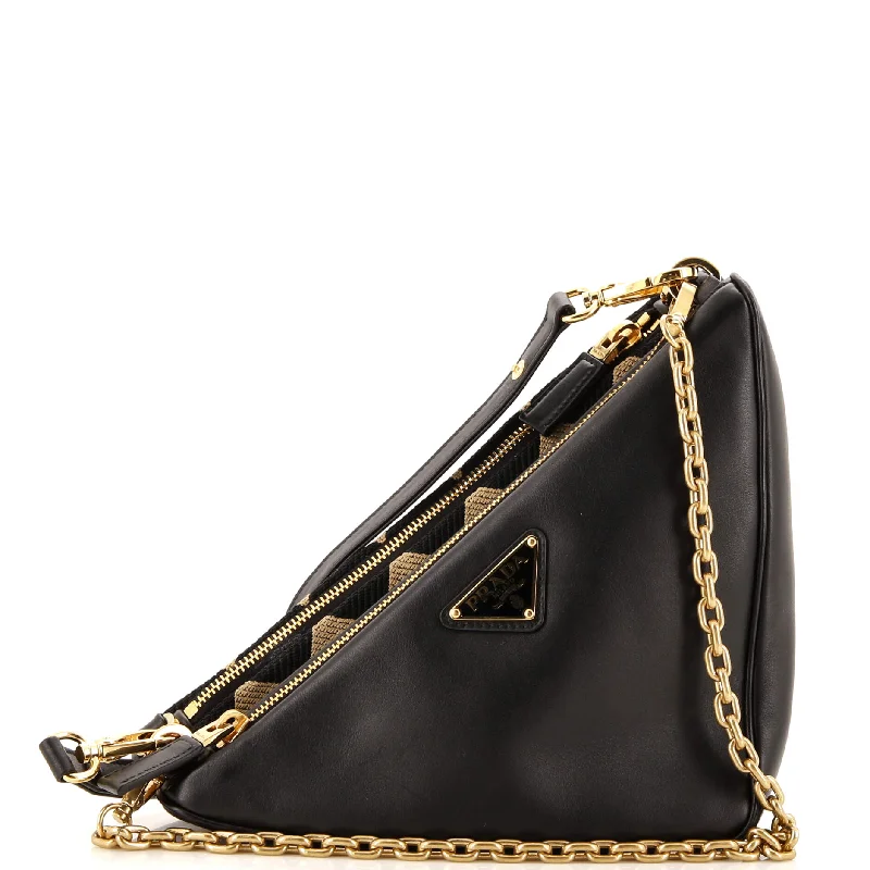 Stylish Yet Affordable Bags Double Symbole Triangle Bag Leather and Jacquard Mini