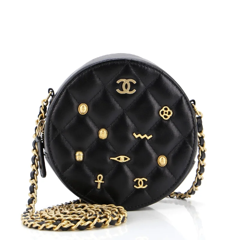Handbag For Women Egyptian Amulet Round Chain Clutch Quilted Calfskin Mini