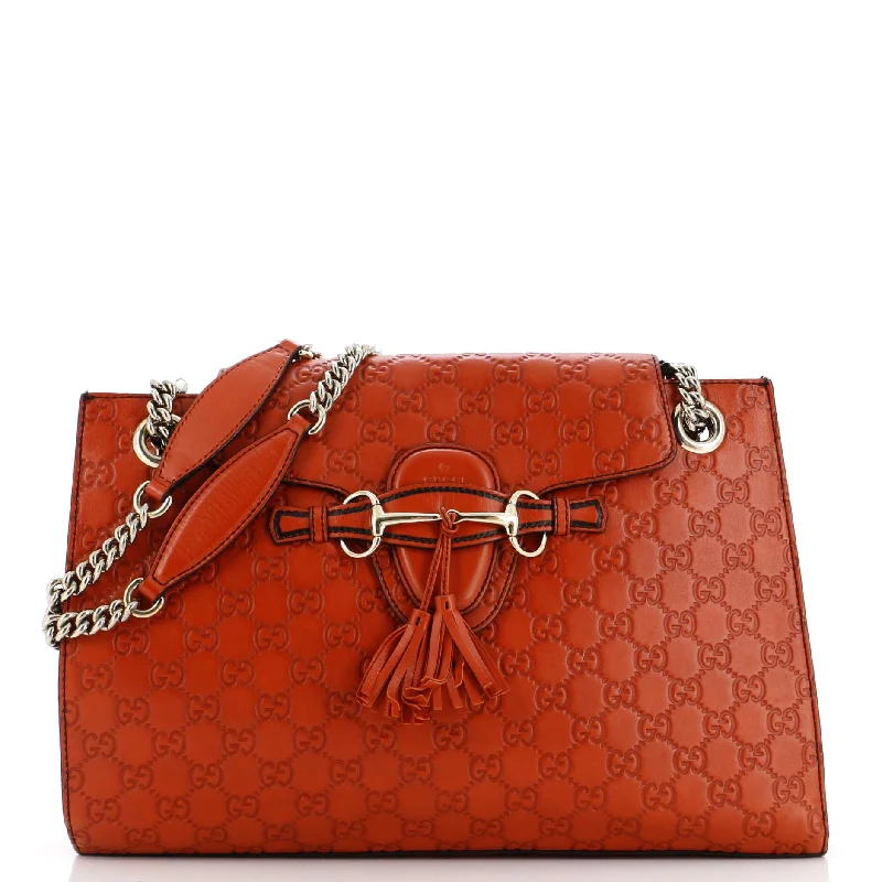 Flash Sale On Premium Bags Emily Chain Flap Shoulder Bag Guccissima Leather Large